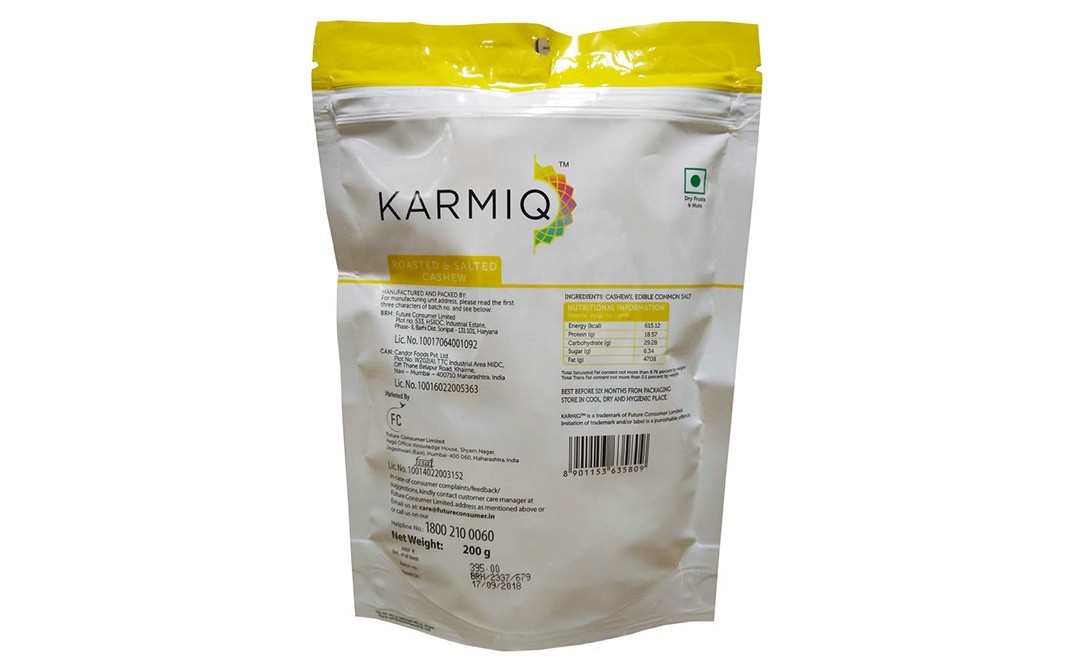 Karmiq Roasted & Salted Cashew    Pack  200 grams